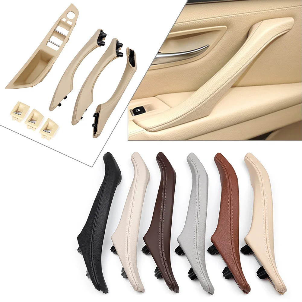 7Pcs Car Styling Door Trim Pull Handle Real Leather for 2010-2017 BMW F10 F11 F18 5 Series