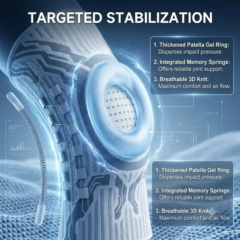 Schweißableitende, verstellbare Kniebandage für die Gelenkregeneration, professioneller Meniskus- und Patellaschutz für Kraftsport, Wandern, Fußball und Heimtraining. – Detail 6