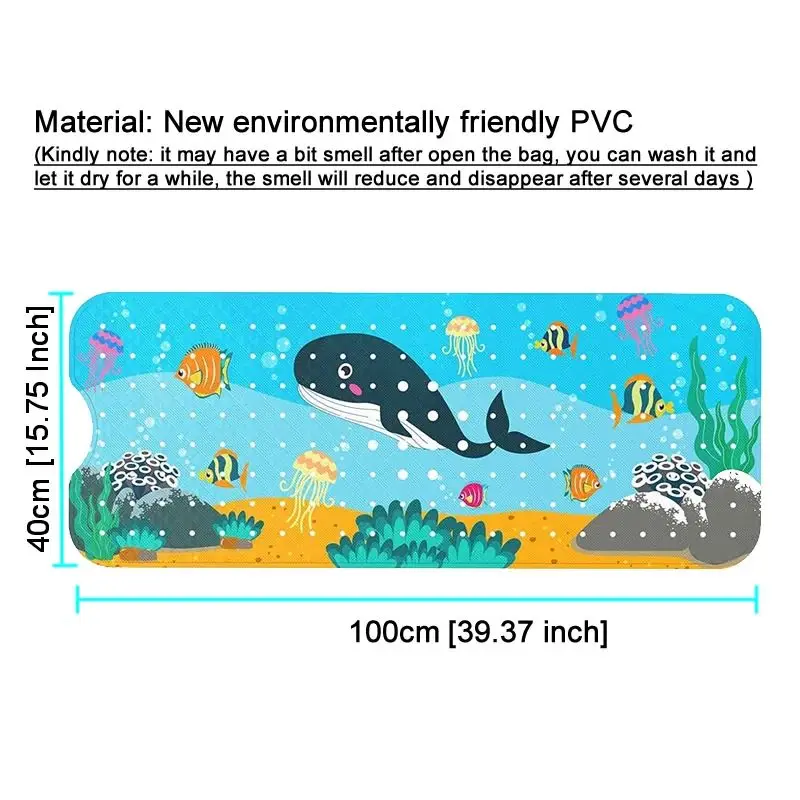 Cute Cartoon Dinosaur Tub Mat Extra Long 100x40cm Kids Bathtub Mat Non Slip Shower Mat Fun Safe Bath Experience Machine Washable