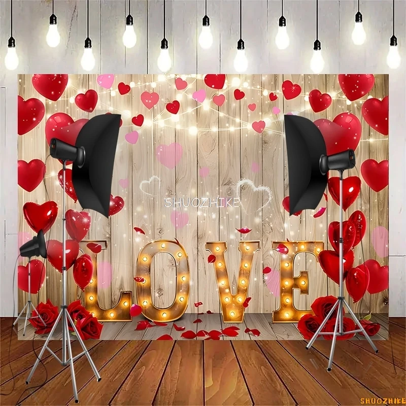 

Wood Planks Valentine's Day Photography Backdrops Flower Backgrounds Happy Birthday Decor Photo Studio Backdrop MH-02