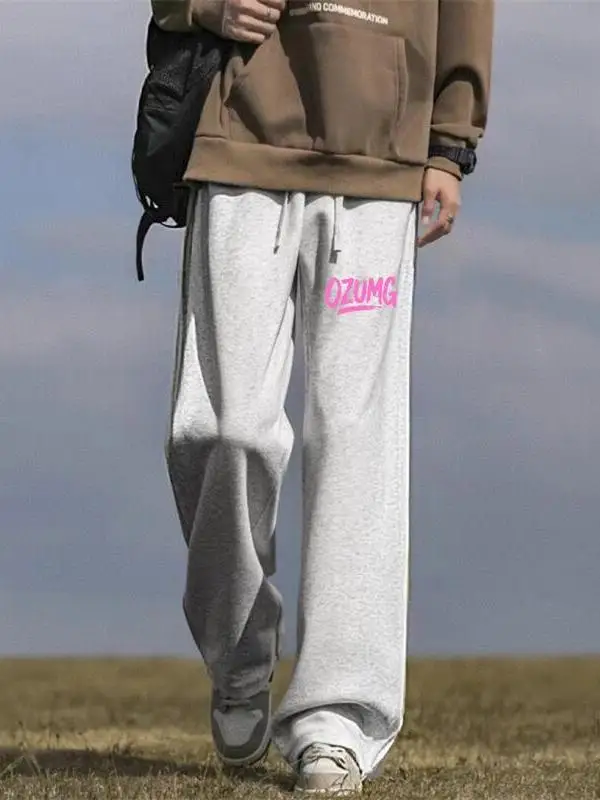 

ey High Street Trend Print Sweatpants Teenagers Spring Autumn Thin Straight Leg Baskeall Sports Casual Pants Loose Fit