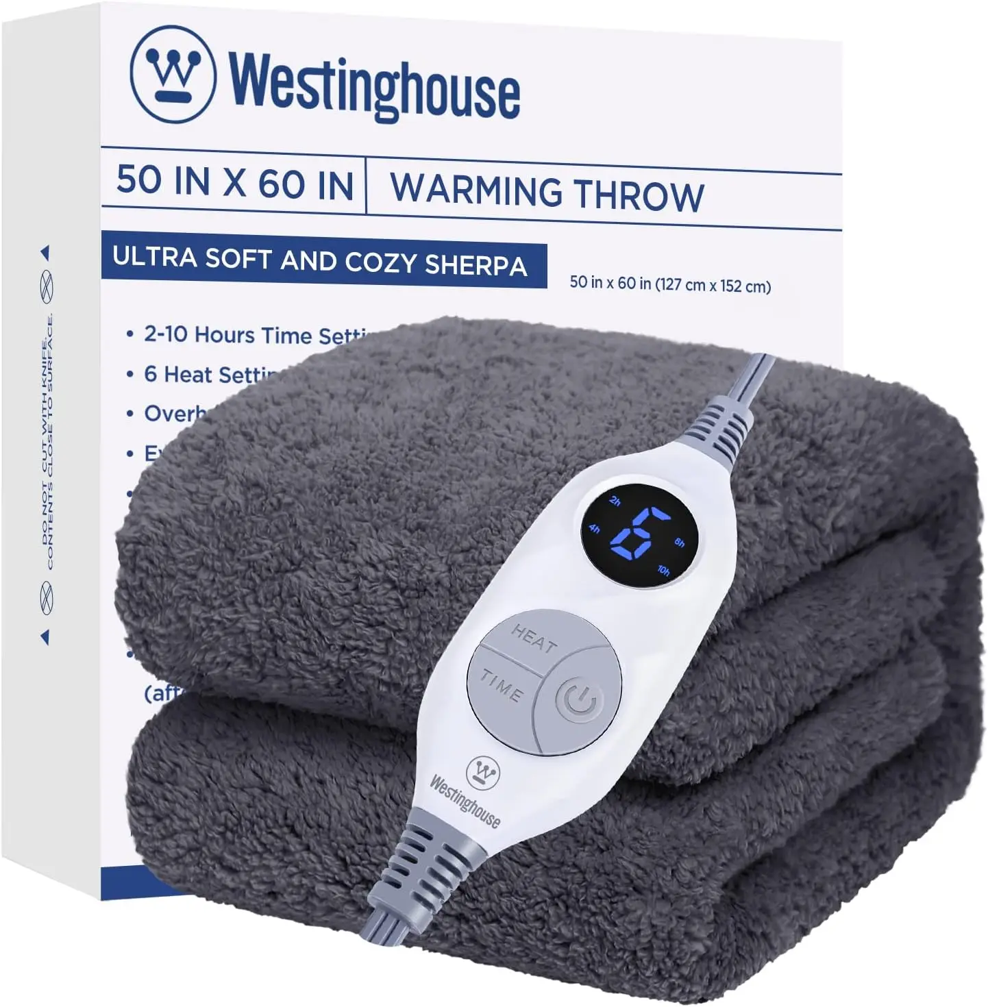 

Soft Plush Sherpa Heated Blanket with 6 Heating Levels, Auto-Off Timer, Machine Washable, 50x60 inches, Dark Grey