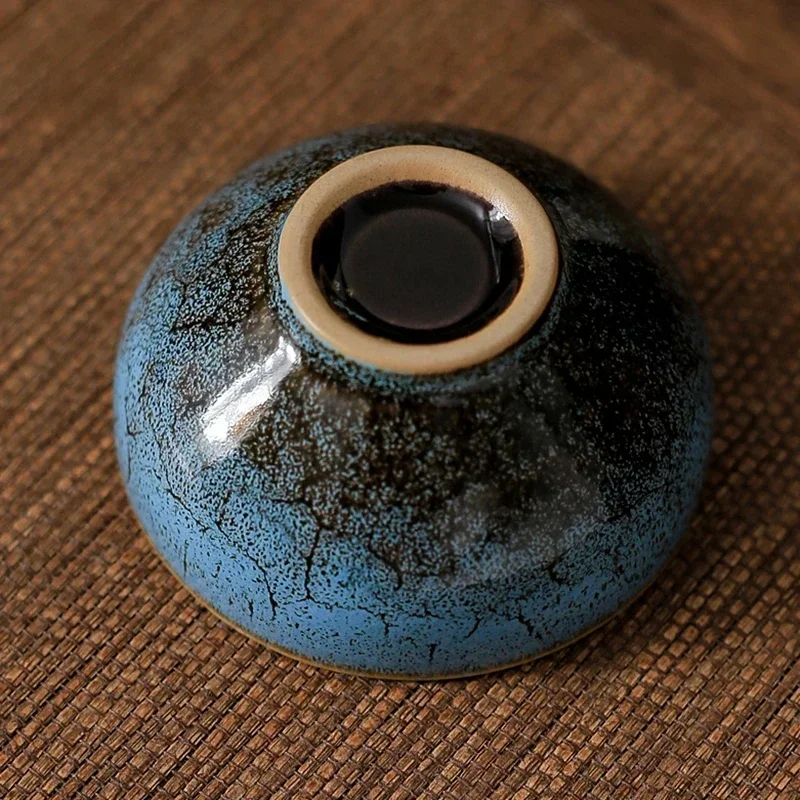 1pc 45ml  Small Ceramic Cup Kiln Change Teacup Master Cup Tasting Cup Satin Blue Water Cup Tea Bowl Jianzhan Teahouse Cha Teawar