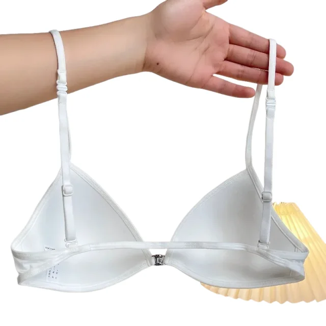 Hot Sale Women's French Ultra-Thin Bra Front Button Halter Neck Push-Up Triangular Cup Skin-Friendly for Small Chest KUCLUT