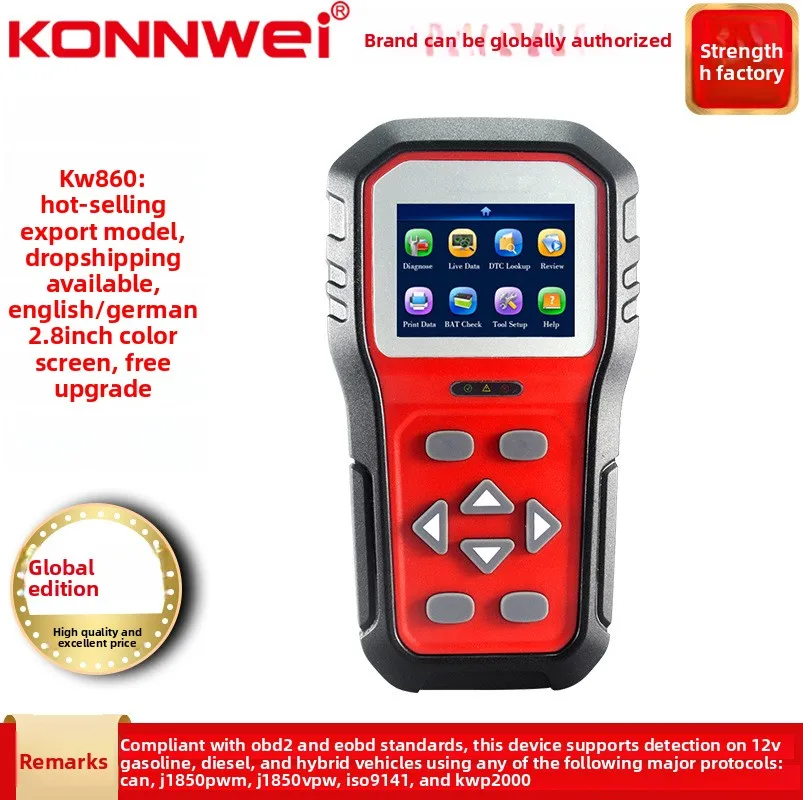 KONNWEI nuevo instrumento de diagnóstico de fallos de coche KW860 con función de indicación de botón I voltaje de línea de pantalla a Color de 2,8 pulgadas 12V