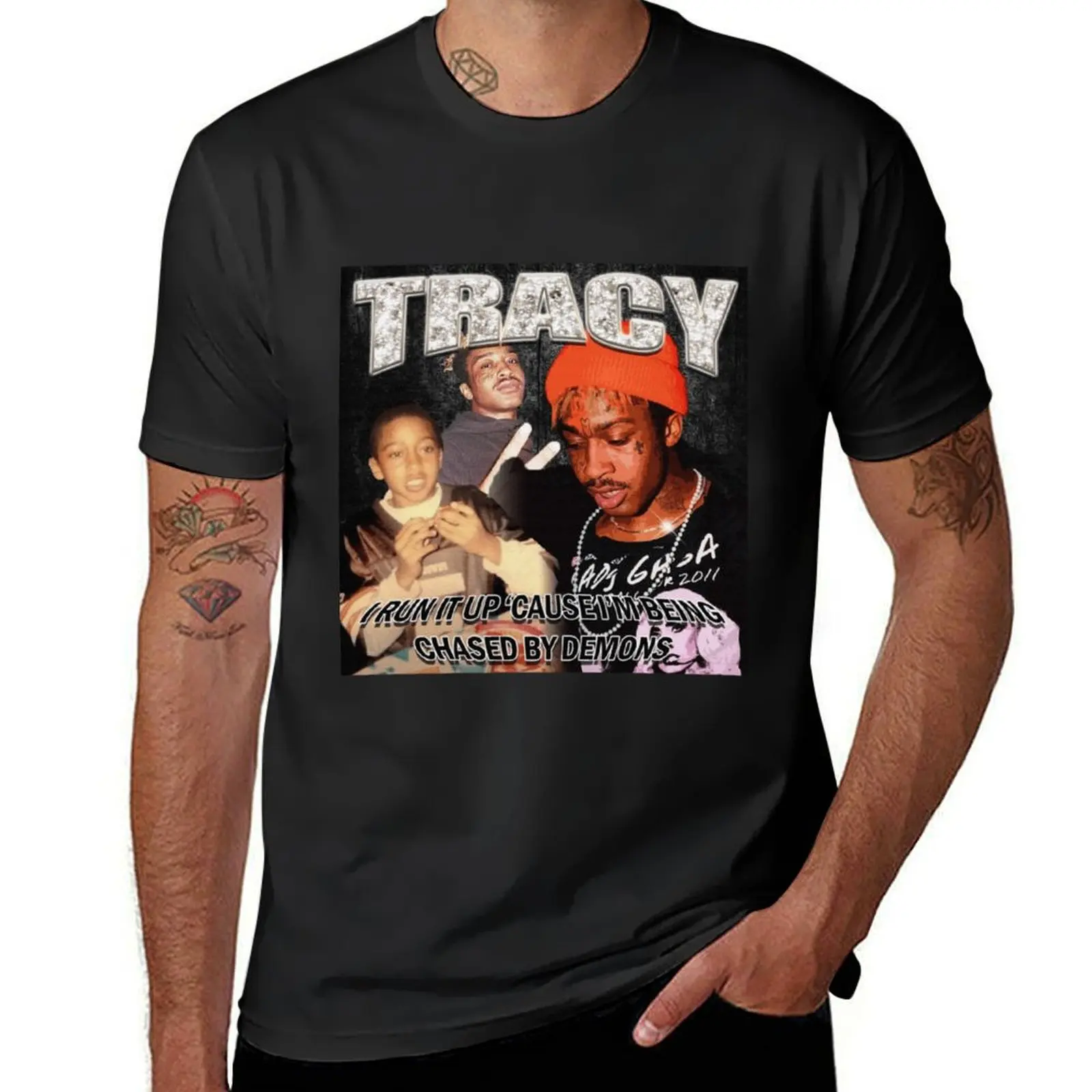 Lil Tracy I Run It Up Cause I&x27;m Being Chased By Demons Classic . T-Shirt hippie clothes tees anime mens clothes