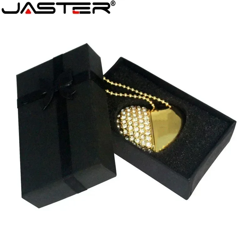 JASTER USB 2.0 Metal diamond crystal heart with gift box USB flash drive pendrive 4GB 32GB 64GB Memory stick drive customer logo