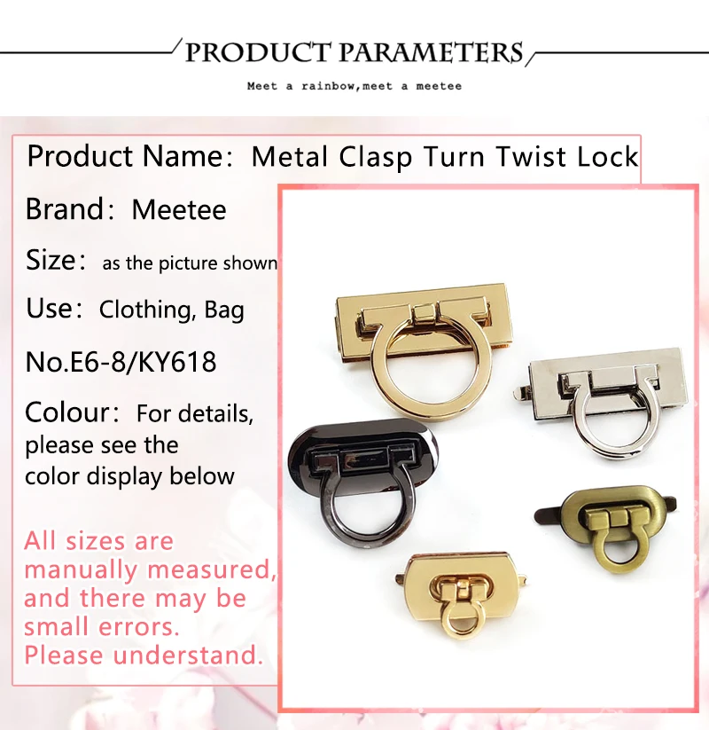 1/2/3/5Pcs Metal Square Turn Twist Locks Women's Bag Lock Buckle Decorative Handbag Closure Clasps Hardware Accessories