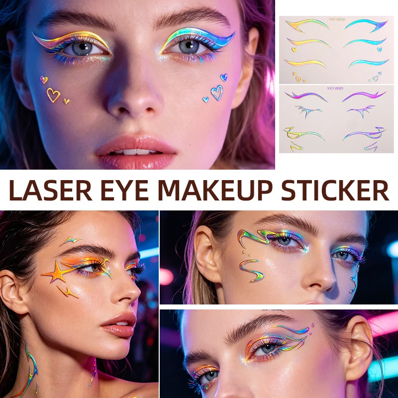 Colorful Eyes Makeup Stickers Laser Temporary Tattoo Eye Liner Brows Face Art Sticker Decals Halloween Festival Party Decoration
