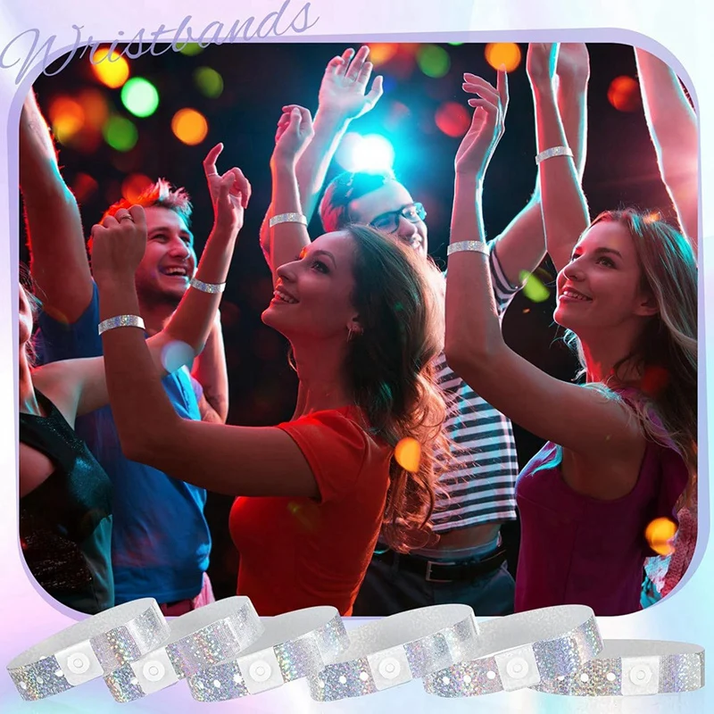 300 Pcs Holographic Plastic Wristbands for Events Party, 3/5 X 9.84 Inch Waterproof Adjustable Wrist Bands-VVBC