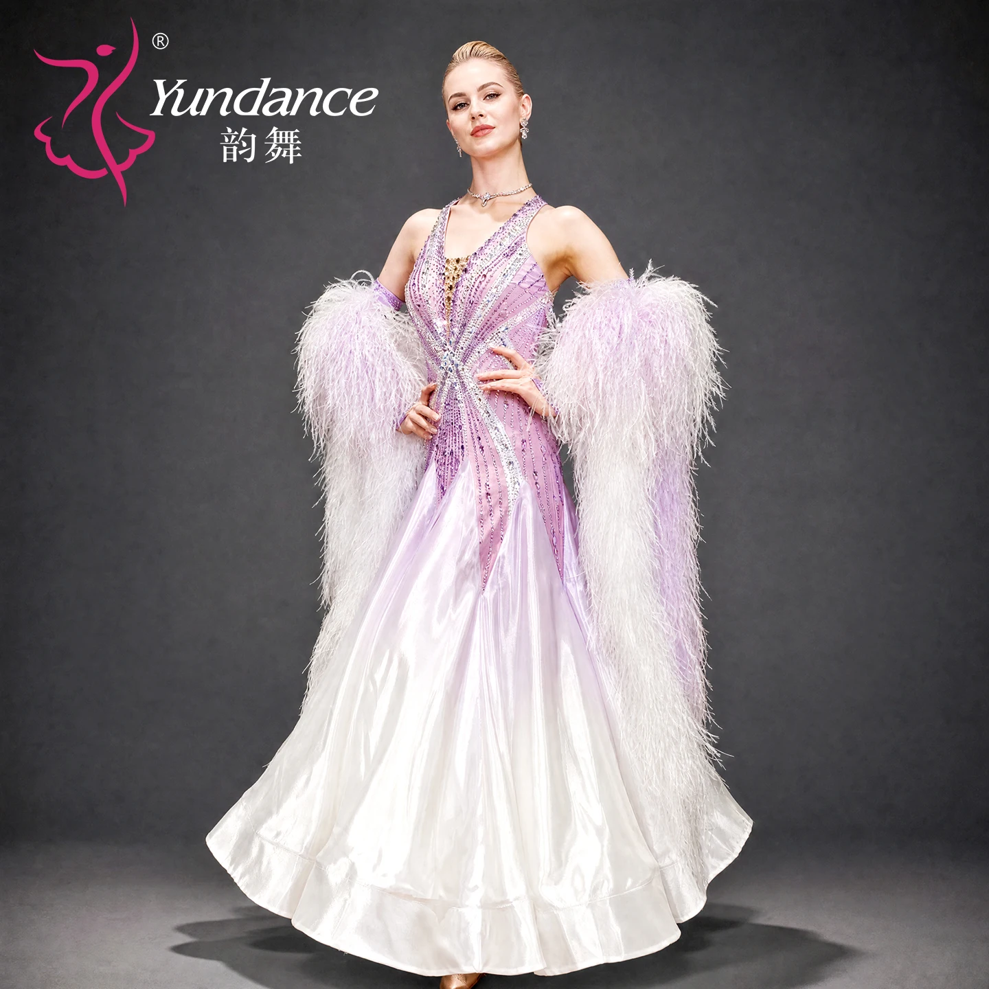 B-26098 New Tailored Ballroom Competition Dance Dress for Women Chrisanne Ombre Satin Chiffon Waltz Tango Modern Costume
