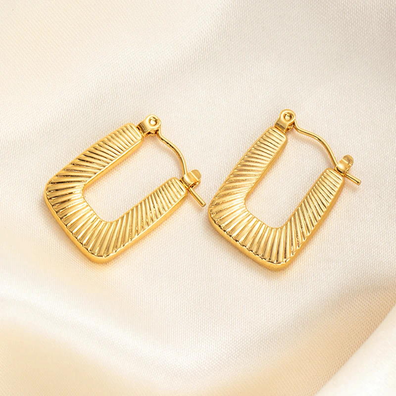ANENJERY 316L Stainless Steel Hollow Square Texture Earrings for Women Special Niche Jewelry Gifts Wholesale