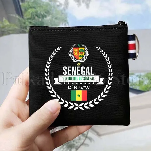 Mapa de la bandera del senegalés Regalos senegaleses Monedero de lona Bolsa pequeña y cuadrada para llaves Bolsa de tarjetas de almacenamiento de viaje Cartera de algodón Bolsa con cremallera