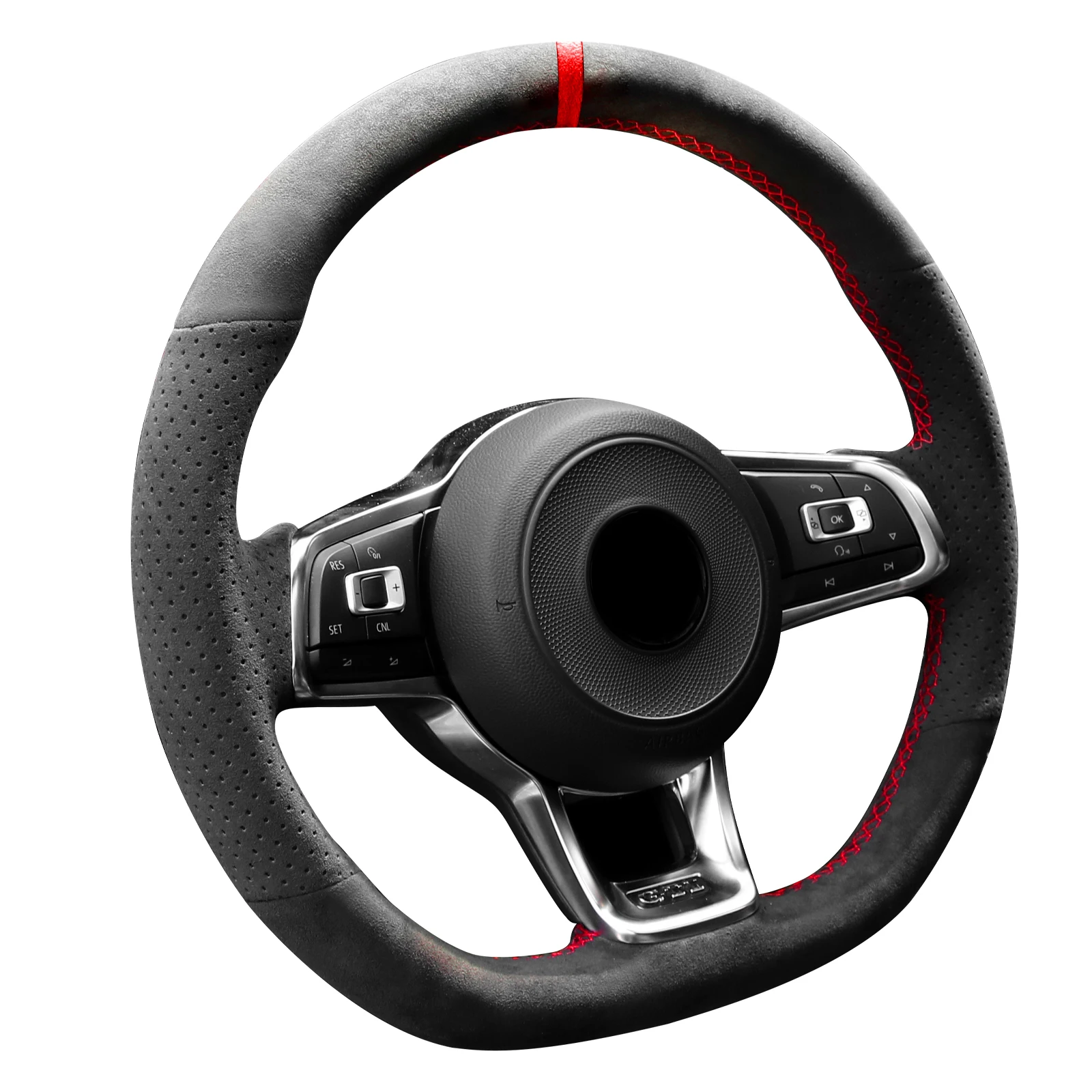 

Alfanxi Hand Stitch Alcantara Steering Wheel Cover Compatible with Volkswagen Golf GTI Golf R MK7 Polo GTI Scirocco