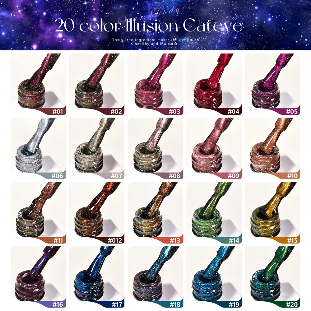 Vendeeni 20 Colors/Set Glitter Broken Diamond Cat Eye Gel Nail Polish Blue Purple Magnetic UV Soak Off Gel Varnish With Display