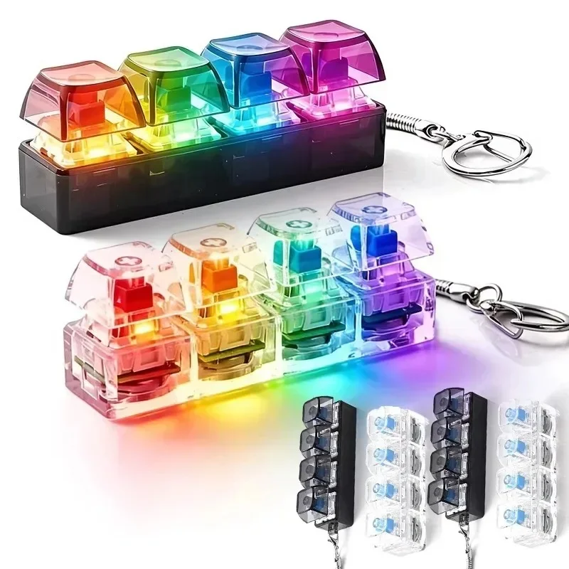 4-Button Fingertip Keyboard Keychain RGB Keyboard Fidget Toy With Lights For Stress Relief Decompression Calming Amagi