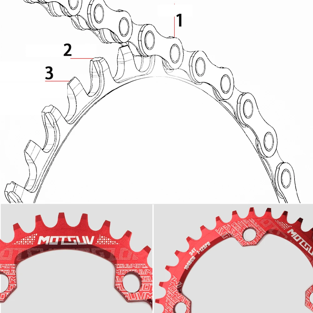 Motsuv ovaler Kettenblatt 104bcd für Shimano MTB Fahrrad Fahrradkette ring 32t 34 36 38t ultraleichte Zahn platte Kettenrad 104 bcd – Detail 5