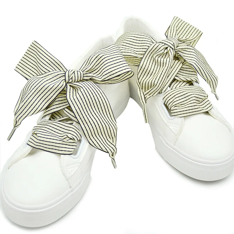 

4 cm Width Embroidery Striped Bow Tie Boutique Shoelaces Beautiful Lace Widened Leisure Sports Casual Sneakers Shoes Shoelaces