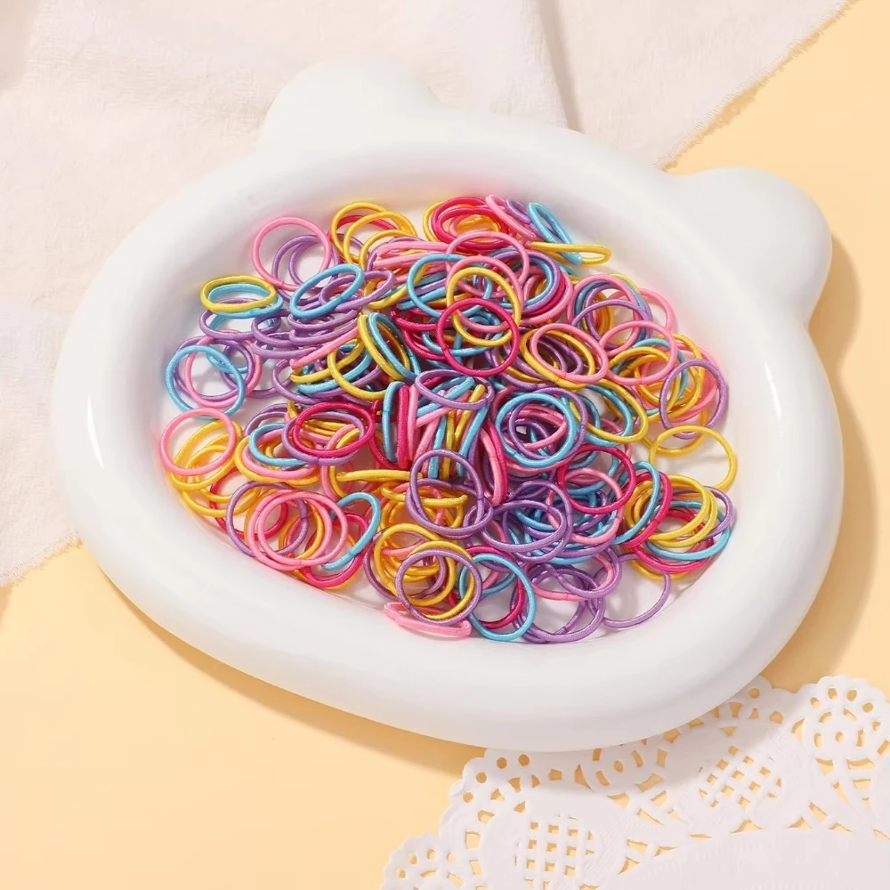 100 Pcs/Lot 2cm Hair Ties Gum Colorful Nylon Rubber Band Rope Doll Hair Accessories Black Elastic Hair Bands for Baby Girls Gift
