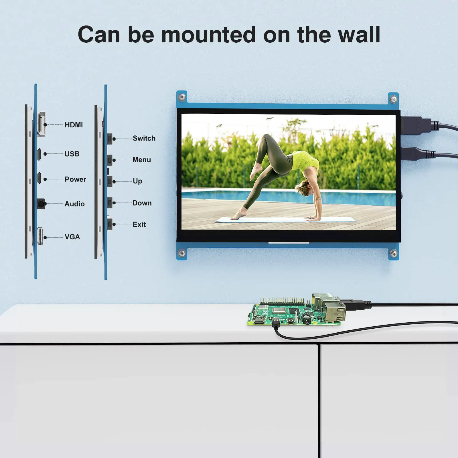 EYOYO 7 "1024 × 600 HD TFT/IPS لوحة شاشة لمس 5 نقاط بالسعة شاشة تعمل باللمس مايكرو HDMI شاشة لراسبيري Pi 4/3B +/3B/2B