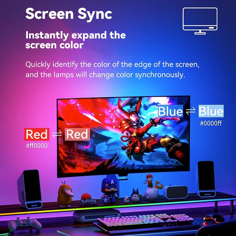 

Same Screen Display Atmosphere Light, Esports Game RGB Color Light Strip, Game Music, Computer Background Screen Light Strip