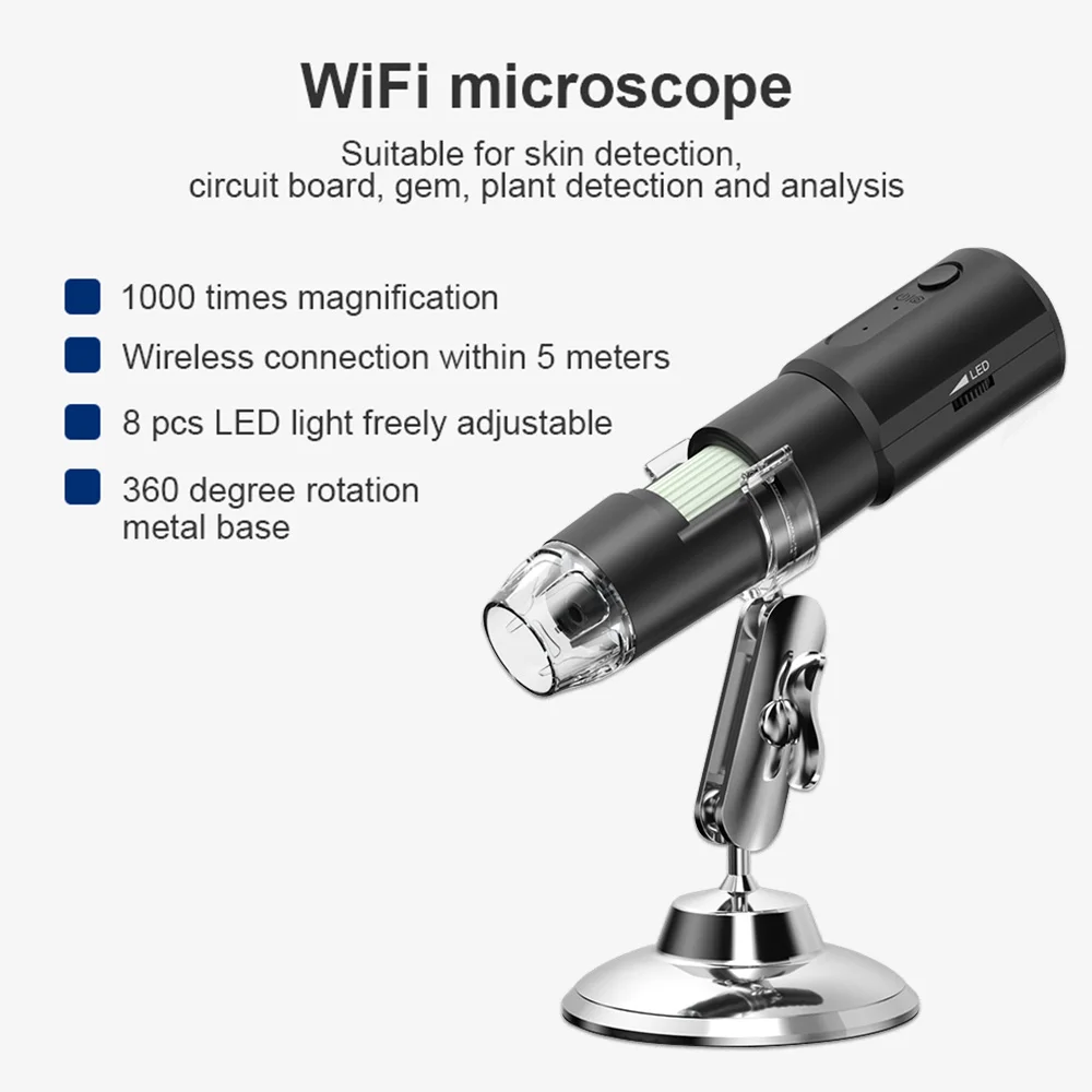 Microscope électronique pour soins de santé, derdonoscope sans fil, analyseur de peau du cuir chevelu, machine 1000X, analyseur du visage et du corps