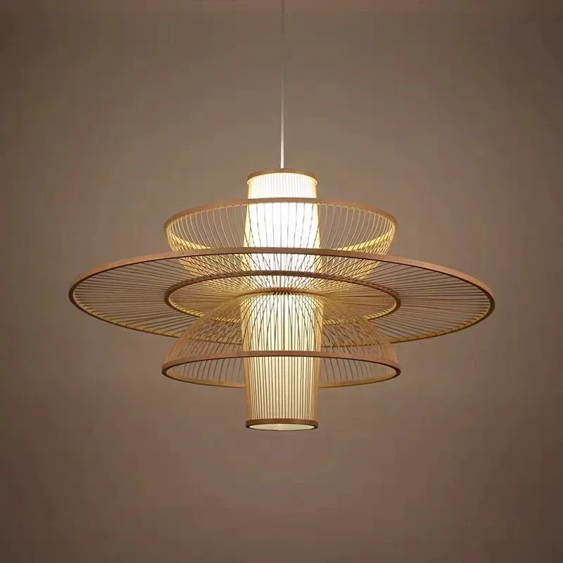 Rural Handmade Bamboo Weaving Rattan Art Chandelier Tea Room Homestay Restaurant Bedroom Japanese Pendant Lamp Home Decor Light