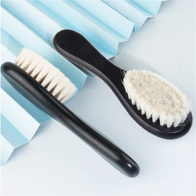 Gentle Goat Hair Brush Soothing Baby Bath Hair Brush with Wooden Handle Durable D5QA