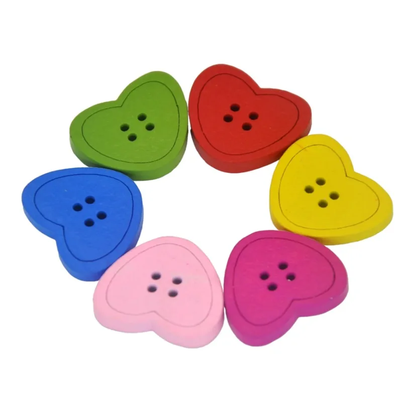 

30pcs Heart-Shaped Wooden Button 4 Hole Colorful Love Shape Wood Buttons for Crafts Scrapbooking Accessories Wedding Decoration