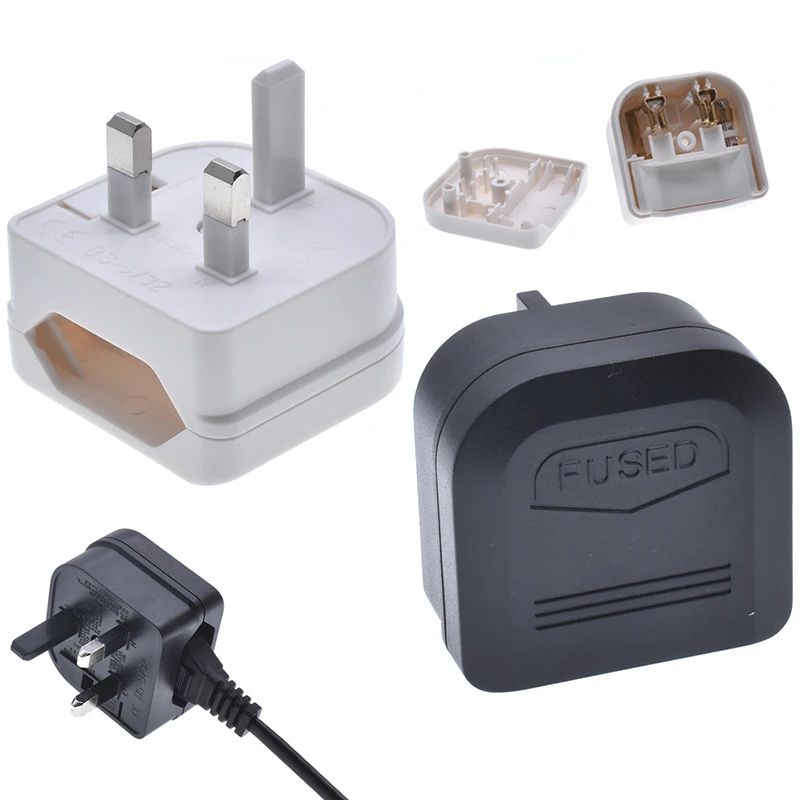 EU KR to UK Plug Adapter Box Type Round 2 Pin 4.0mm Convert to 3 Pin Conversion Electric Power Plug with 3A/5A/13A Fused Socket