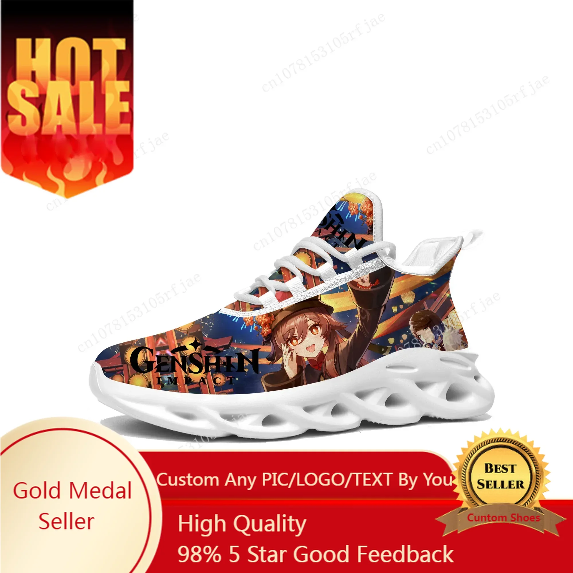 

Anime Cartoon Game Genshin Impact Flats Sneakers Men Women Teenager Sports Running Shoes Custom Built Lace Up Shoes