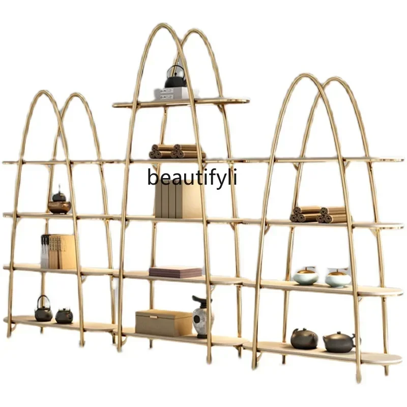 

new GYNordic Stainless Steel Bookshelf and Storage Shelf Modern Light Luxury Creative Living Room Floor Multi-Layer Displ
