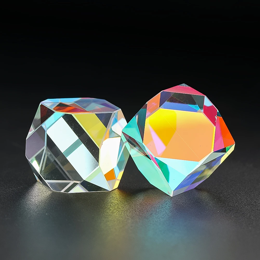 20MM Laser Polyhedron Rainbow Faceted Prism Glass Cube Crystal Crafts Aurora Streamer Refraction Sun Catcher Paperweight Decor