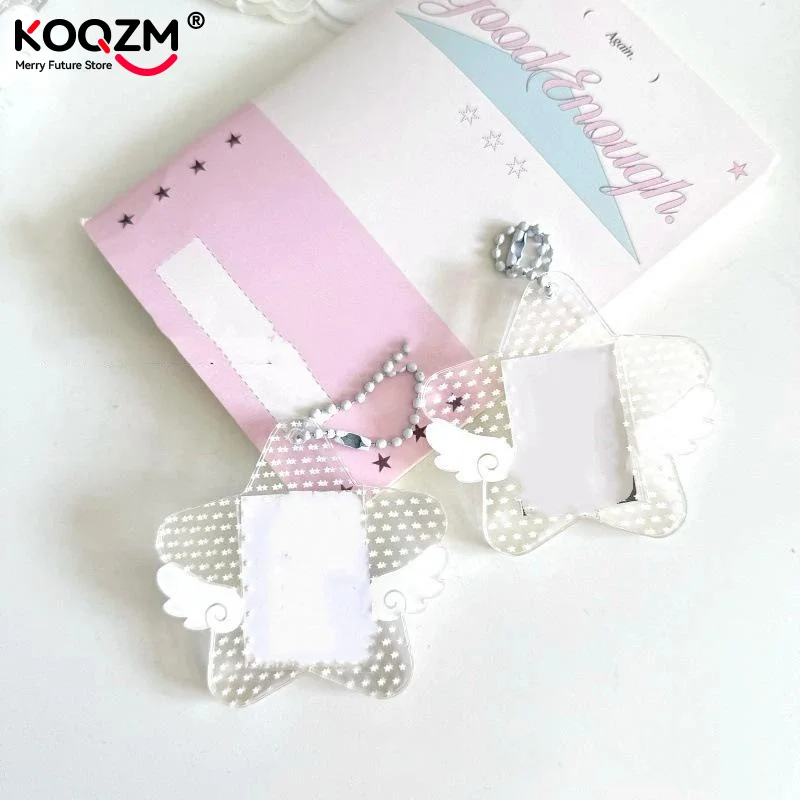 Star Wings Card Holder with Keychain Acrylic 1-Inch Photocard Holder ID Card Case Student Kpop Idol Photo Card Bag Key Chain