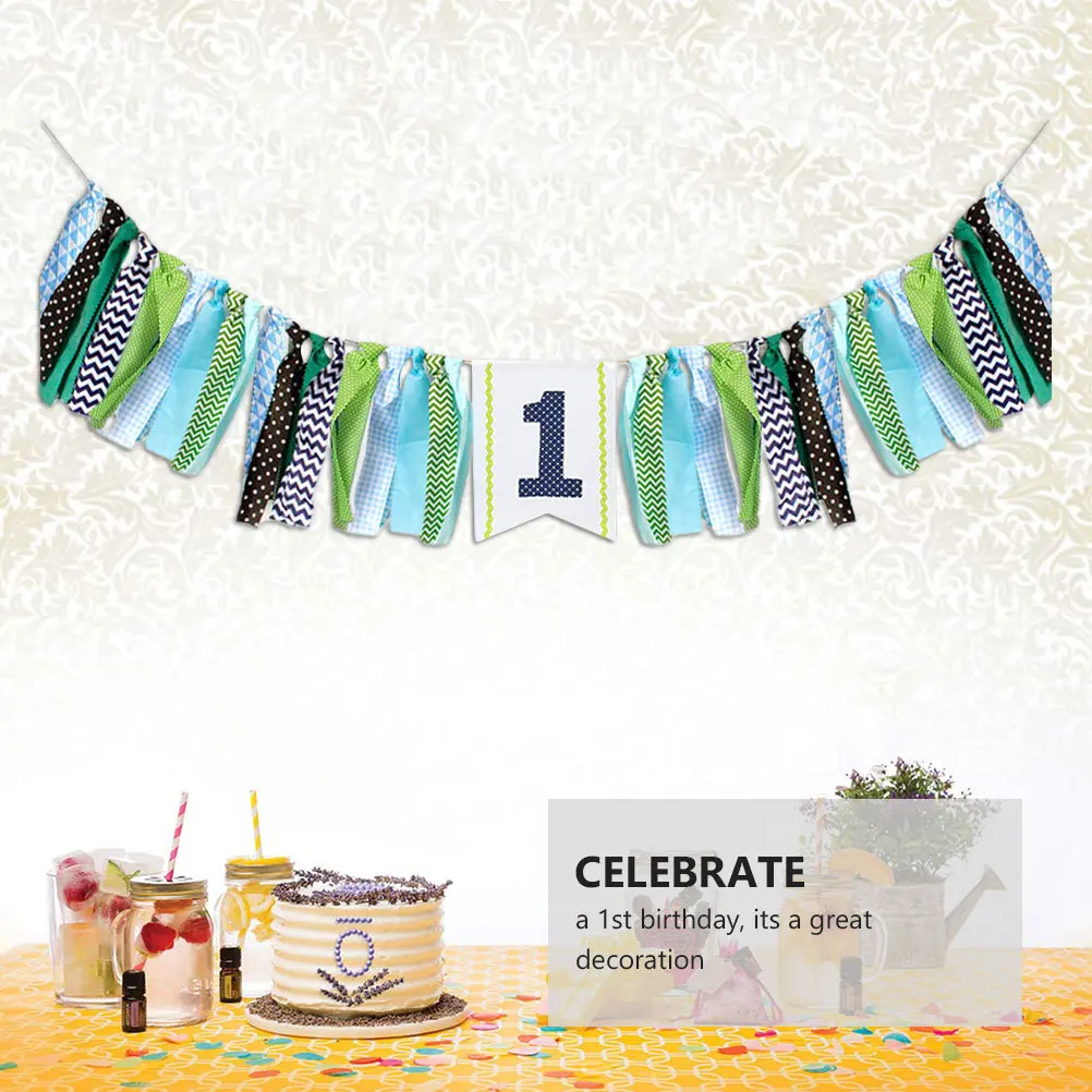 

Baby 1 Year Old Birthday Chair Banner Sky Blue Premium Material Pull Flag Baby First Birthday Party Decoration Supplies