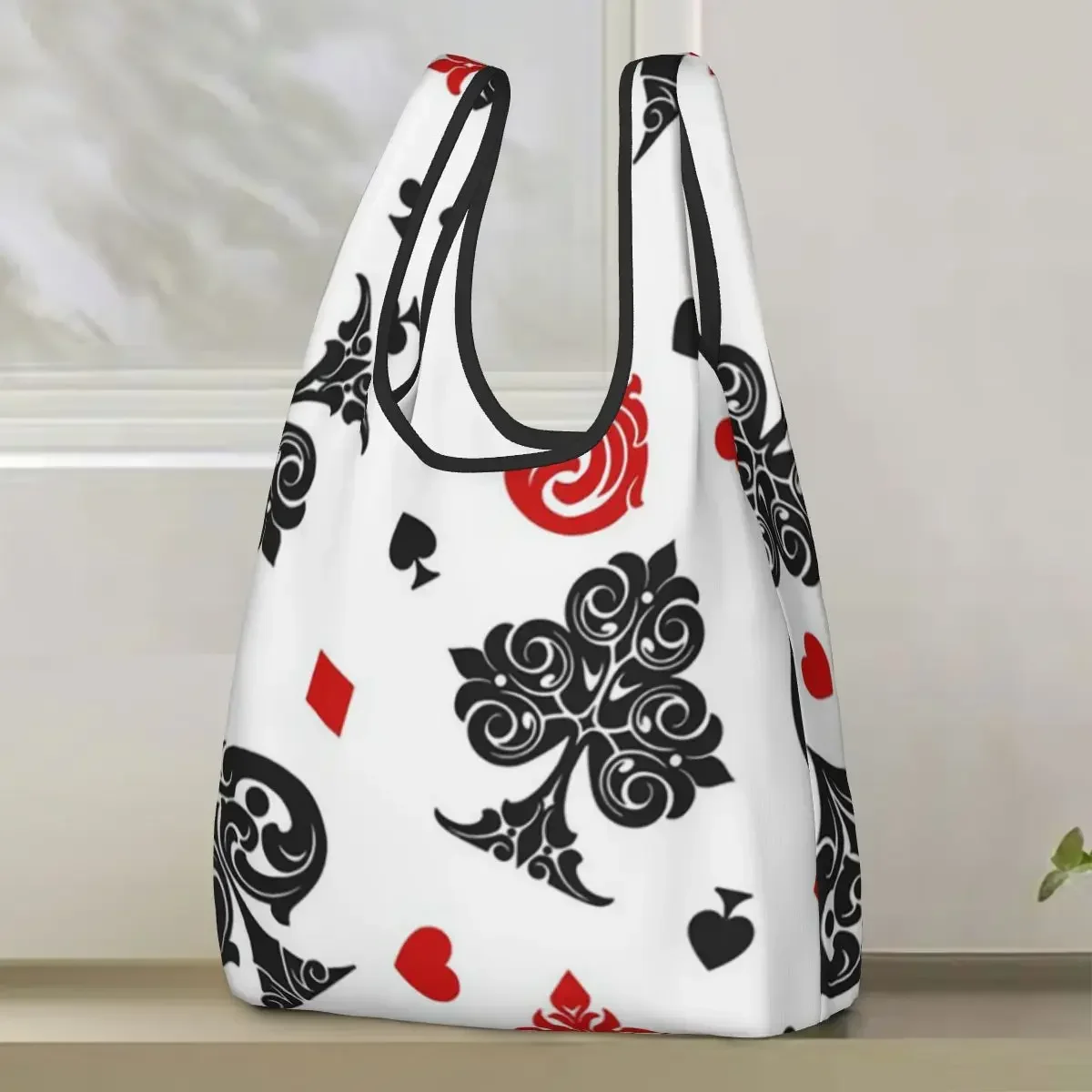 Playing Card Icons Shopping Bag Portable Tote Bags Foldable Shoulder Shopper Bag Grocery Handbag