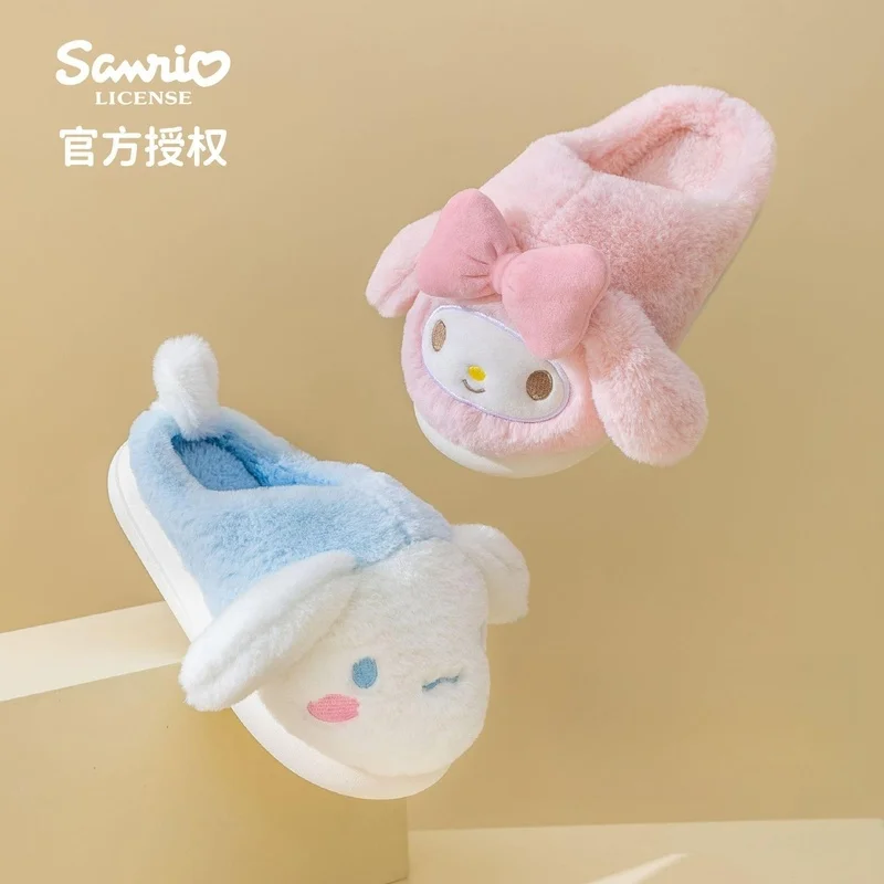 Sanrio süße Frauen Baumwolle Eltern Pantoffel Hallo Kitty Melodie Cartoon Anime Erwachsenen Plüsch nach Hause Hausschuhe Weihnachts geschenke