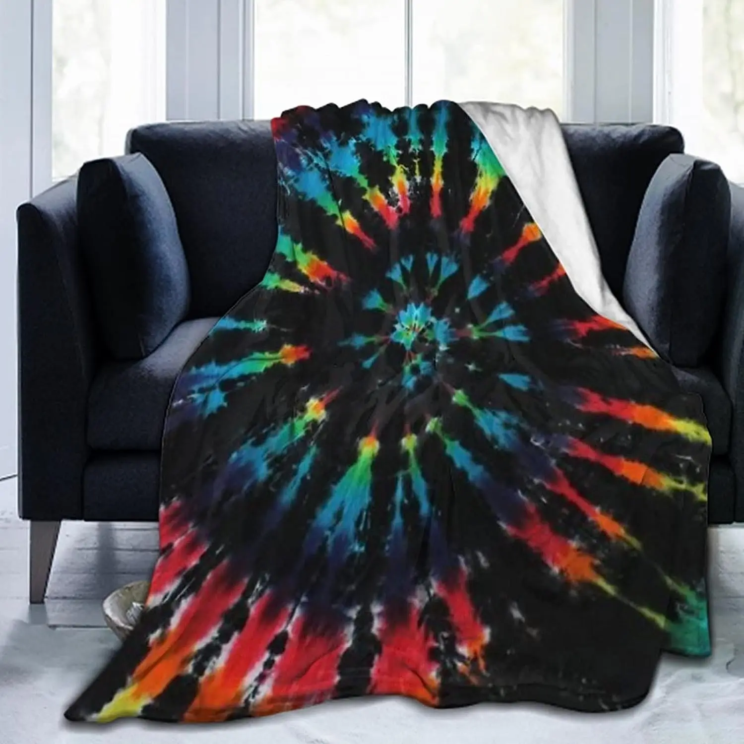 

Premium Super Soft Warm Flannel Blanket Elegant Cozy Wearable Throw Wrap for Sofa Couch Lounging Gaming - Black Tie Dye,