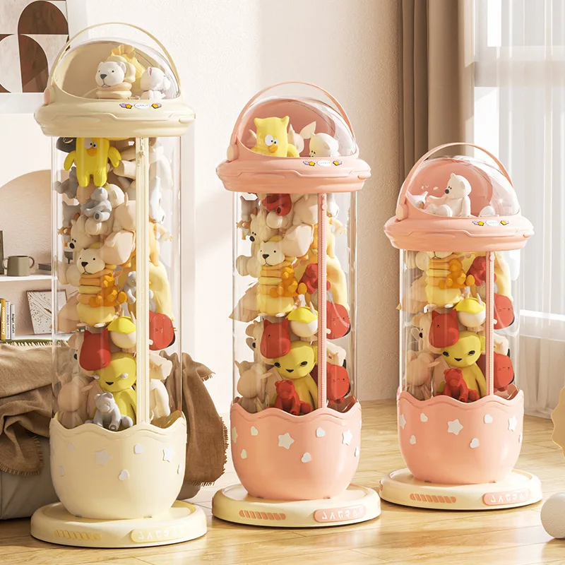 Transparent Cylindrical Toy Storage Barrel Zipper Plastic Pet Pp Dustproof Organizer Optional Wheels Multiple Height Variants