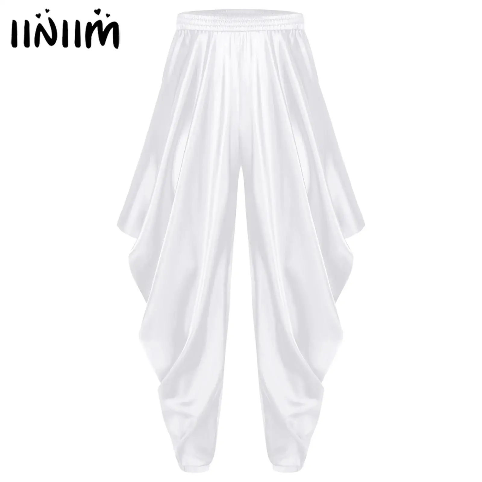 여성 아랍 신화 할로윈 아라비안 코스프레 의상 공주 동화 하렘 바지 신축성 있는 허리밴드 새틴 루즈 팬츠