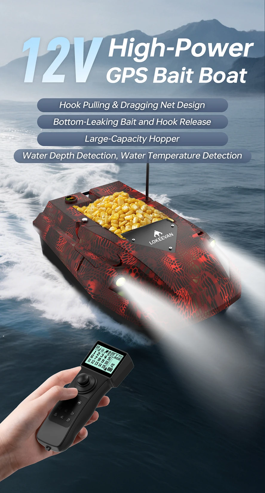 D50E GPS-Köderboot 15600 MAH*2, mit Sonarsonde – Wassertiefe und Temperatur, GPS + Beidou Dual-Positionierungssystem Angelboot – Detail 1