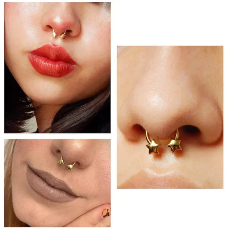 1 Pcs Steel Star Septum Piercing Hinged Segment Nose Ring Septum Clicker Cartilage Tragus Clicker Body Piercing Jewelry 16G Naz