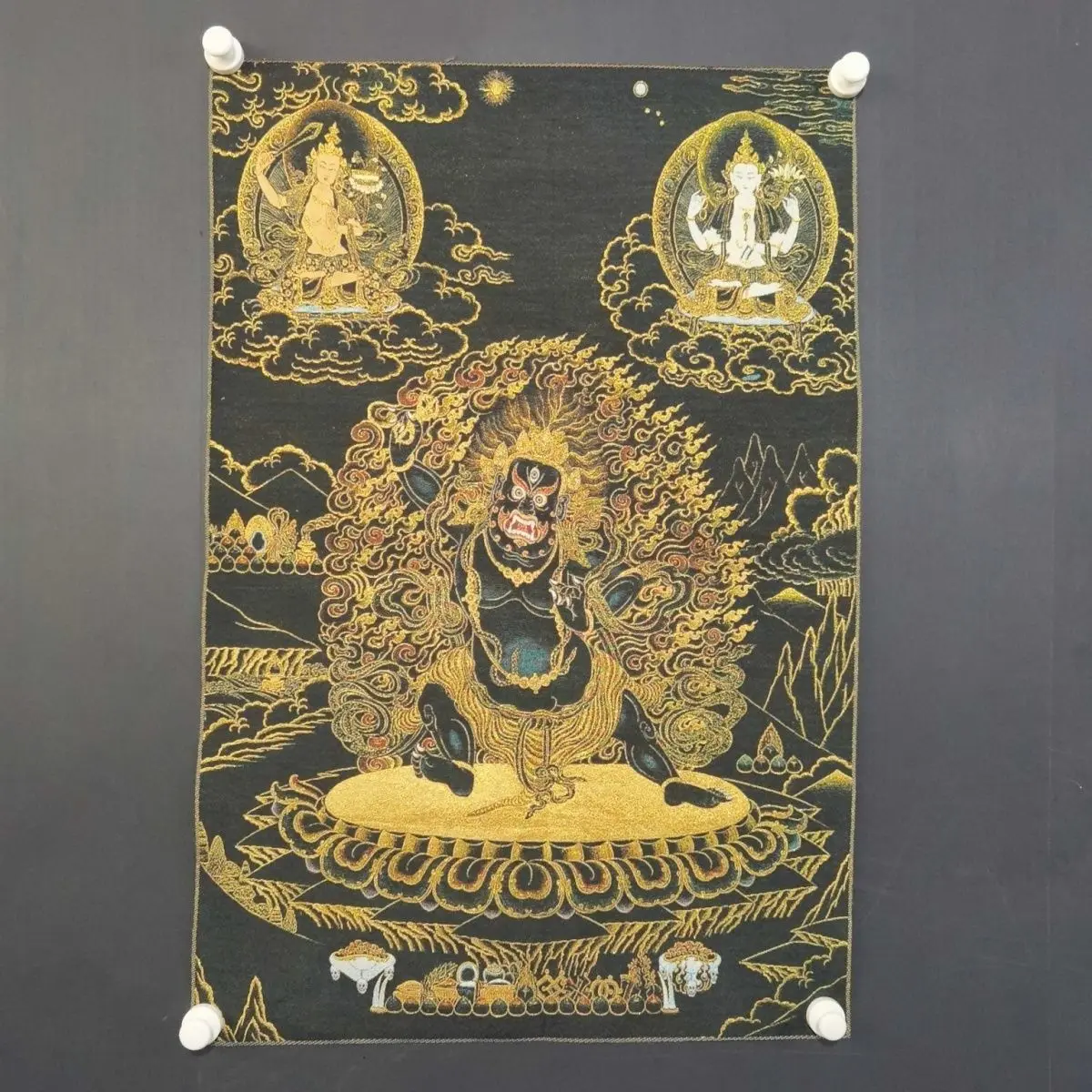 Brocade Embroidery Thangka Painting Vajrapani, Tibetan Buddhism Deity Wall Tapestry Religious Ornament Room Decor Aesthetic