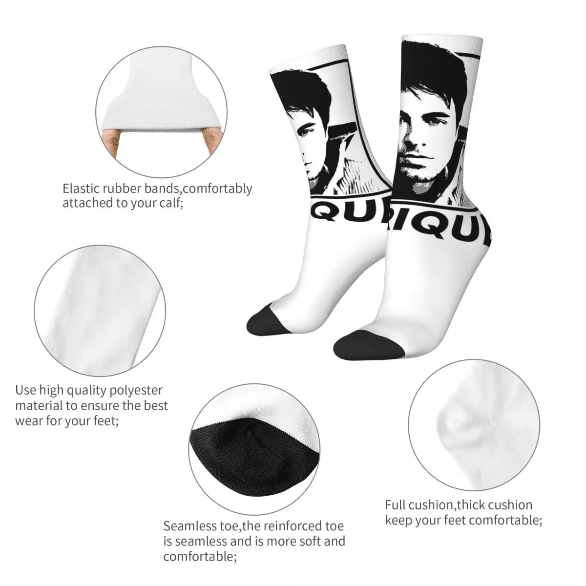 Unisex Latin Music ENRIQUE IGLESIAS Singer Black Socks Cotton Funny Happy Socks Harajuku Stuff Middle Tube Socks Wonderful Gifts