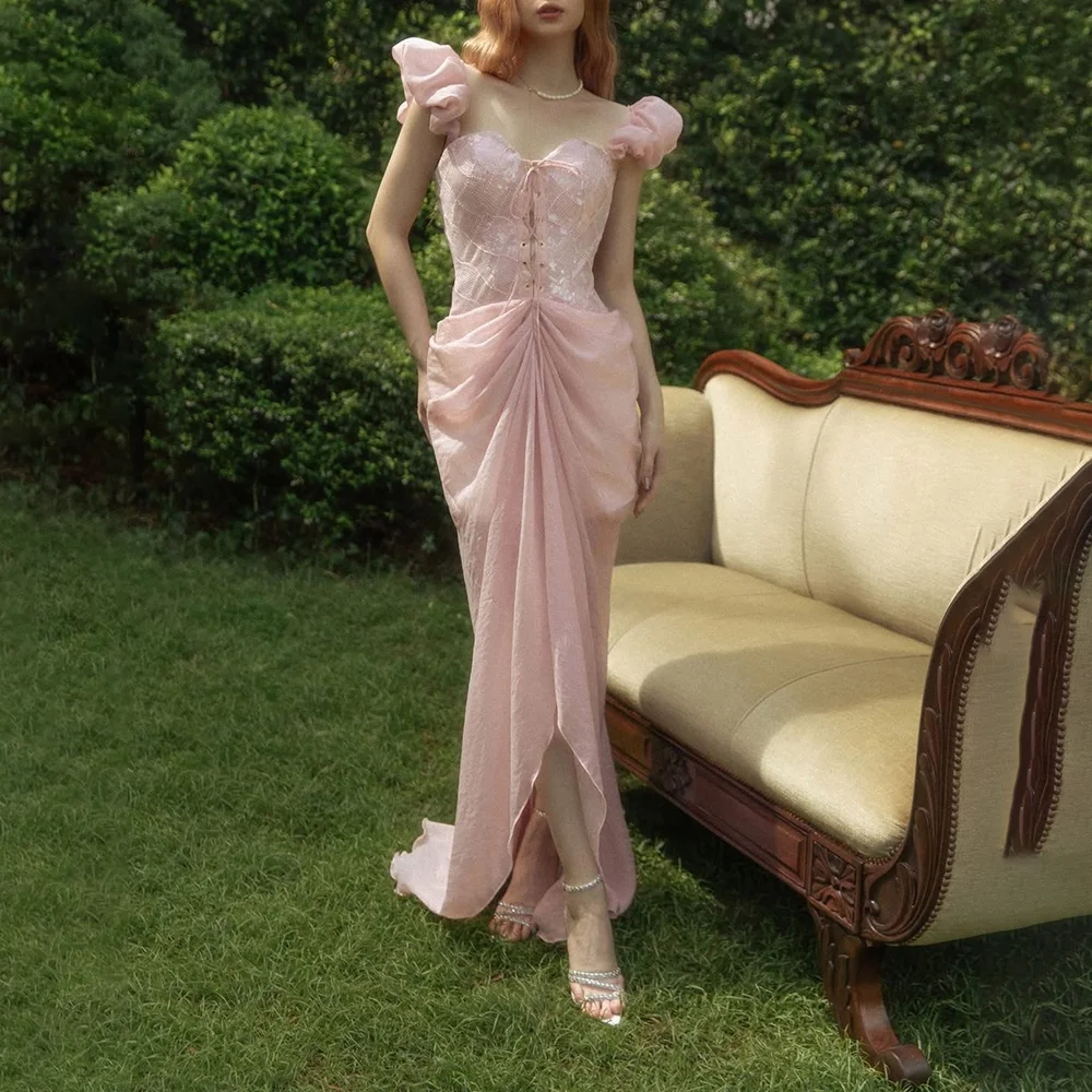 

Customized Pink Women Prom Dress Elegant vestidos de noche Ruffle Floor-Length Formal Dinner Party Gown