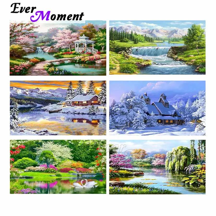 

Ever Moment Diamond Painting Season Scenery Tree River Full Square Drill Embroidery DIY Handmade Mosaic Cross Stitch ASF2068