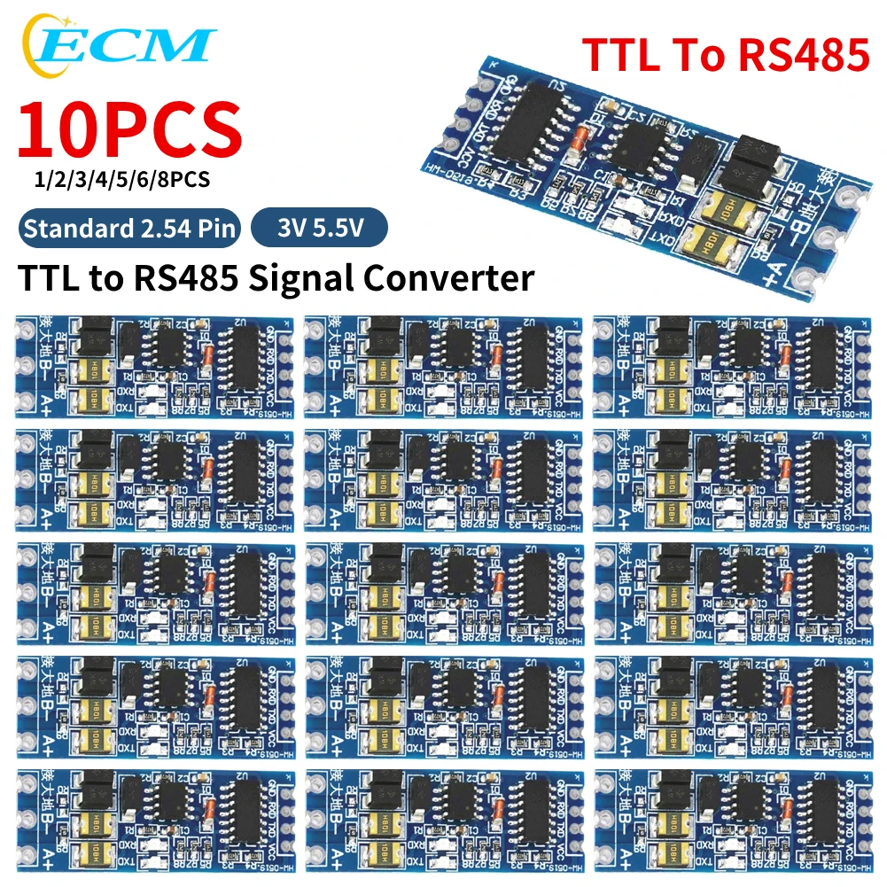 1-10PC TTL To RS485 Module Hardware Automatic Flow Control Module Serial UART Level Mutual Conversion Power Supply Module 3.3/5V