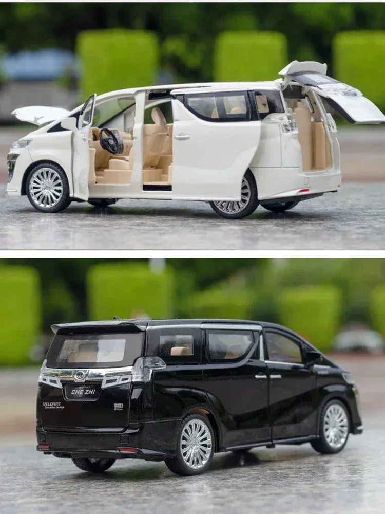 Toyota Vellfire MPV Van Diecast Toy Car Modelo Miniatura Puxar Para Trás, Som e Luz Portas, Openable Coleção, Presente para Menino, Criança, 1/24
