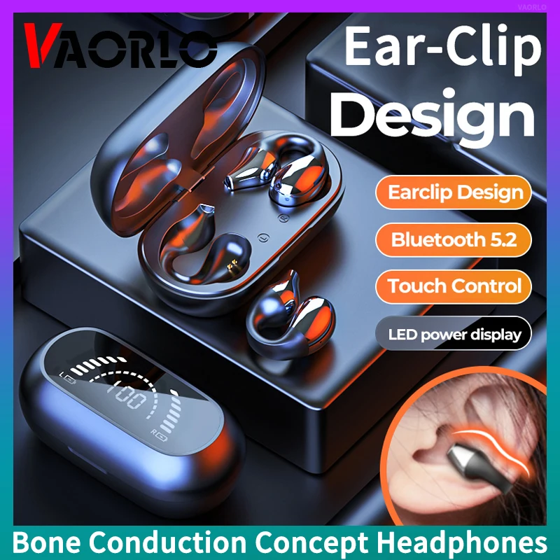 Headphone Nirkabel HiFi Konsep Konduksi Tulang TWS Bluetooth 5.2 Earphone Klip Telinga Headset Terbuka Musik Gaming Olahraga dengan Mikrofon
