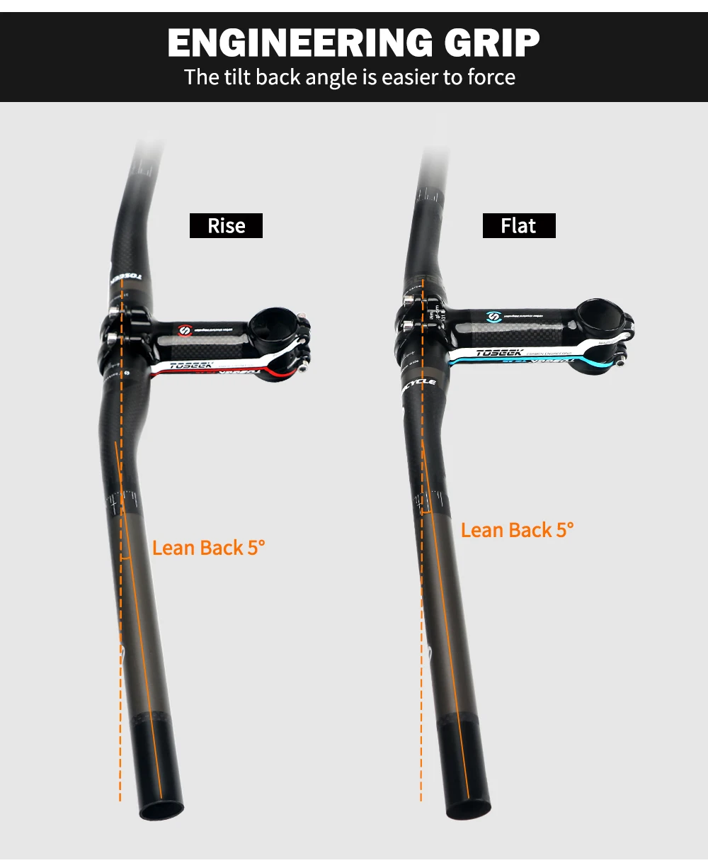 TOSEEK TM10 Grau Matt 3K Carbonfaser Fahrradlenker MTB Fahrradlenker 31,8mm Erhöhter oder Flacher Lenker 580mm - 760mm – Detail 7